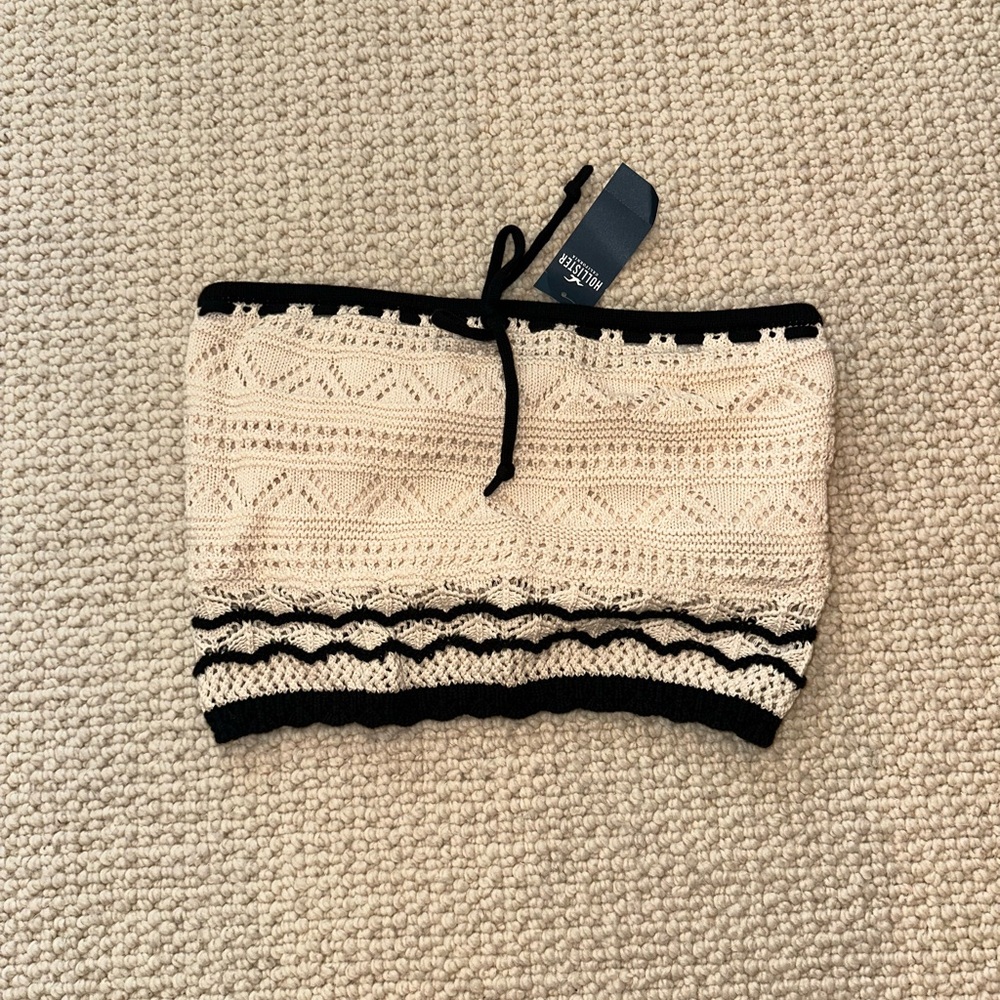 Cream and Black Knit Tube Top